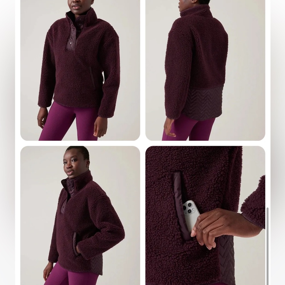 NWT Athleta Cozy Sherpa Snap Sweatshirt in Spiced Cabernet, sz XXS fits like XS - Picture 9 of 9